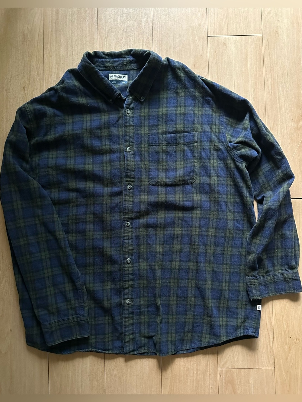 Magellan Flannel Shirt Adult 3XL Blue Green Plaid Button-Down Classic Fit Men’s
